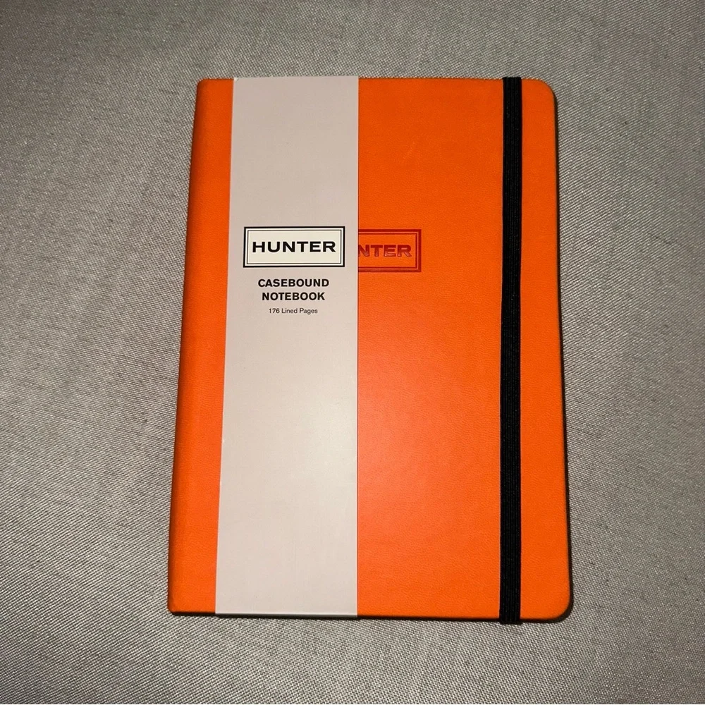 Hunter Orange Casebound Notebook featuring 176 lined pages & book strap NEW